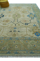 Custom Made Hand Knotted Beige and Blue Traditional Turkish Wool Rug