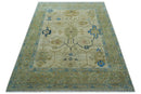 Custom Made Hand Knotted Beige and Blue Traditional Turkish Wool Rug