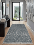 Custom Made Hand Knotted Charcoal and Ivory Moroccan Trellis Rug