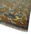 Custom Made Hand Knotted Gold and Gray Multi Size Oriental Traditional Wool Area Rug