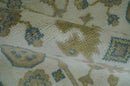 Custom Made Hand Knotted Ivory, Teal and Olive Traditional Oriental Oushak wool rug