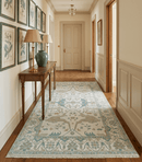 Custom Made Hand Knotted Oriental Oushak Ivory and Blue Wool Area Rug