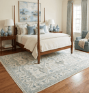 Custom Made Hand Knotted Oriental Oushak Ivory and Teal Wool Area Rug