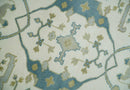 Custom Made Hand Knotted Oriental Oushak Ivory, Teal and Beige Wool Area Rug