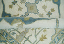 Custom Made Hand Knotted Oriental Oushak Ivory, Teal and Beige Wool Area Rug