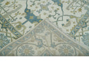 Custom Made Hand Knotted Oriental Oushak Ivory, Teal and Beige Wool Area Rug