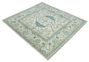 Custom Made Hand Knotted Oriental Oushak Ivory, Teal and Beige Wool Area Rug