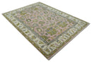 Custom Made Hand Knotted Peach, Ivory and Olive Traditional Style Wool Area Rug