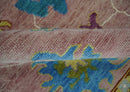 Custom Made Hand Knotted Pink and Ivory Colorful Oushak Rug