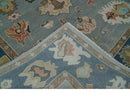 Custom Made Hand Knotted Silver and Blue Colorful Traditional Oushak Wool Area Rug