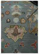 Custom Made Hand Knotted Silver and Blue Colorful Traditional Oushak Wool Area Rug