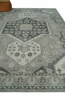 Custom Made Hand Knotted Silver, Charcoal and Ivory Traditional Medallion Wool Area Rug