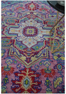 Custom Made Hand Knotted Silver, Purple and Green Traditional Wool Area Rug