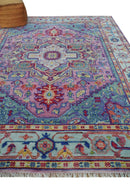 Custom Made Hand Knotted Silver, Purple and Green Traditional Wool Area Rug