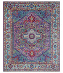 Custom Made Hand Knotted Silver, Purple and Green Traditional Wool Area Rug