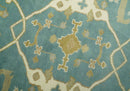 Custom Made Hand Knotted Teal, Ivory and Olive Oriental Oushak wool area rug
