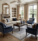 Custom Made Hand Knotted Traditional Blue and Beige Antique Textured Low Pile Distressed Wool Rug