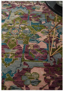 Custom Made Hand Knotted Transitional Green, Pink and Purple wool Area Rug