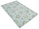 Custom Made Hand Tufted Gray, Peach and Blue Traditional Floral Antique Style Rug