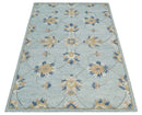 Custom Made Hand Tufted Gray, Peach and Blue Traditional Floral Antique Style Rug
