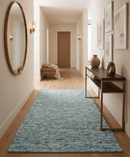 Custom Made Ivory and Blue Abstract Hand Tufted Wool Area Rug