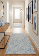 Custom Made Ivory and Blue Modern Geometric Hand Tufted Natural Wool Area Rug