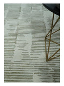 Custom Made Ivory and Olive Modern Design Hand Tufted Wool Rug