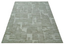 Custom Made Ivory and Olive Modern Design Hand Tufted Wool Rug