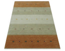 Custom Made Ivory, Beige and Rust Geometrical stripes Design Hand loom Wool Area Rug
