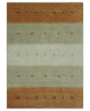 Custom Made Ivory, Beige and Rust Geometrical stripes Design Hand loom Wool Area Rug