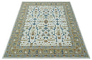 Custom Made Ivory, Olive and Blue Oriental Hand Tufted wool Area Rug