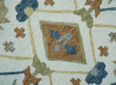 Custom Made Ivory, Olive and Blue Oriental Hand Tufted wool Area Rug