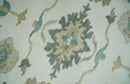 Custom Made Ivory, Teal and Beige Floral Hand Knotted Traditional Oushak Wool Area Rug