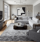 Custom Made Leather Striped Gray and Silver Leather Rug