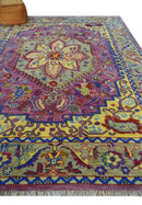Custom Made Light Green and Purple Medallion Traditional Hand Knotted Wool Area Rug