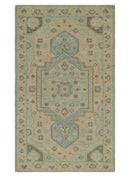 Custom Made Low Pile Hand Knotted Peach and Blue Traditional Design Wool Area Rug