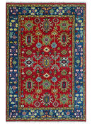 Custom Made Maroon and Blue Antique Turkish Hand Knotted Wool Area Rug