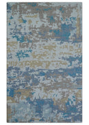 Custom Made Modern Abstract Blue And Beige Hand Tufted Wool Area Rug