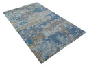 Custom Made Modern Abstract Blue And Beige Hand Tufted Wool Area Rug