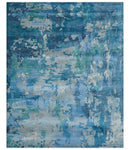 Custom Made Modern Abstract Blue Hand Tufted Wool Art-Silk Rug