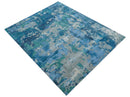 Custom Made Modern Abstract Blue Hand Tufted Wool Art-Silk Rug