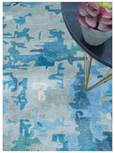 Custom Made Modern Abstract Blue Hand Tufted Wool Art-Silk Rug