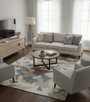 Custom Made Modern Abstract Design Beige Hand Tufted Wool Area Rug