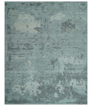 Custom Made Modern Abstract Design Blue And Gray Hand Knotted Wool Area Rug