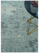 Custom Made Modern Abstract Design Blue And Gray Hand Knotted Wool Area Rug
