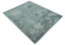 Custom Made Modern Abstract Design Blue And Gray Hand Knotted Wool Area Rug