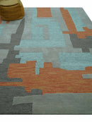 Custom Made Modern Abstract Gray And Blue Hand Tufted Wool Area Rug
