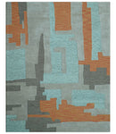 Custom Made Modern Abstract Gray And Blue Hand Tufted Wool Area Rug