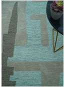 Custom Made Modern Abstract Gray And Blue Hand Tufted Wool Area Rug