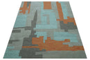 Custom Made Modern Abstract Gray And Blue Hand Tufted Wool Area Rug